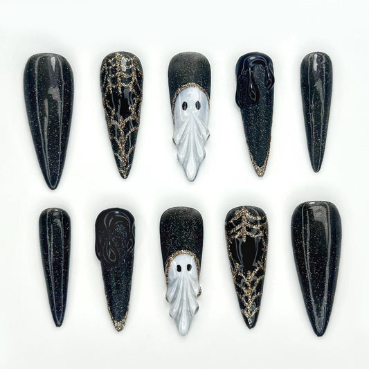 Midnight Phantom Press On Nails -Black Gothic Ghost Press On Nails