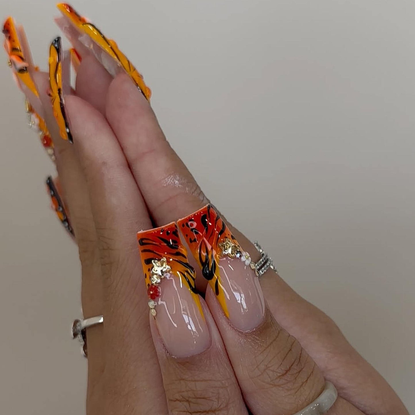 Monarch Bloom Press On Nails - Fiery Monarch Butterfly Press Nails