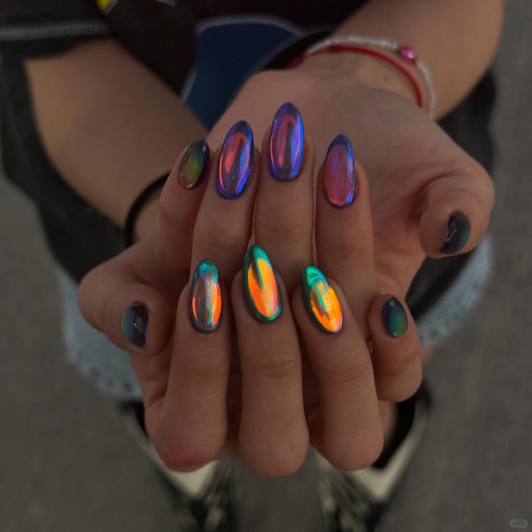 Multicolor Aurora Chrome Press On Nails Luxury Statement Set