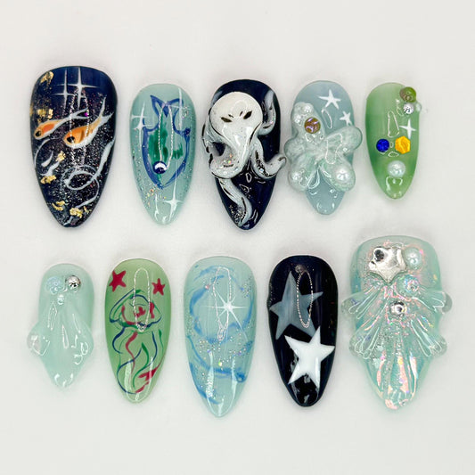 Mystic Ocean Star Press On Nails