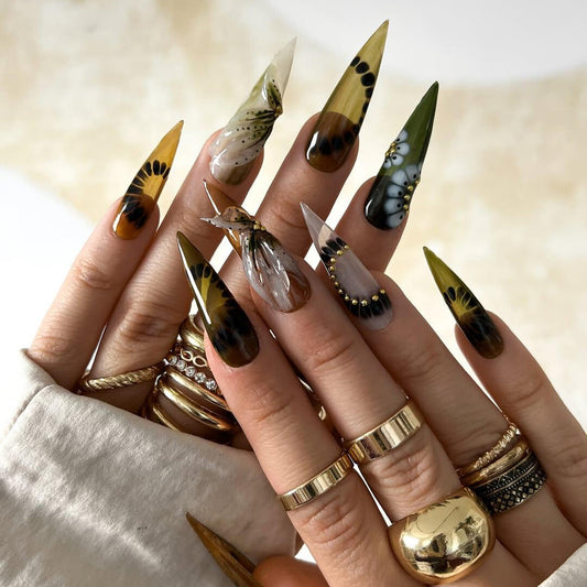 Mystical Butterfly Forest Press On Nails - Mystical Butterfly Forest Stiletto Nails