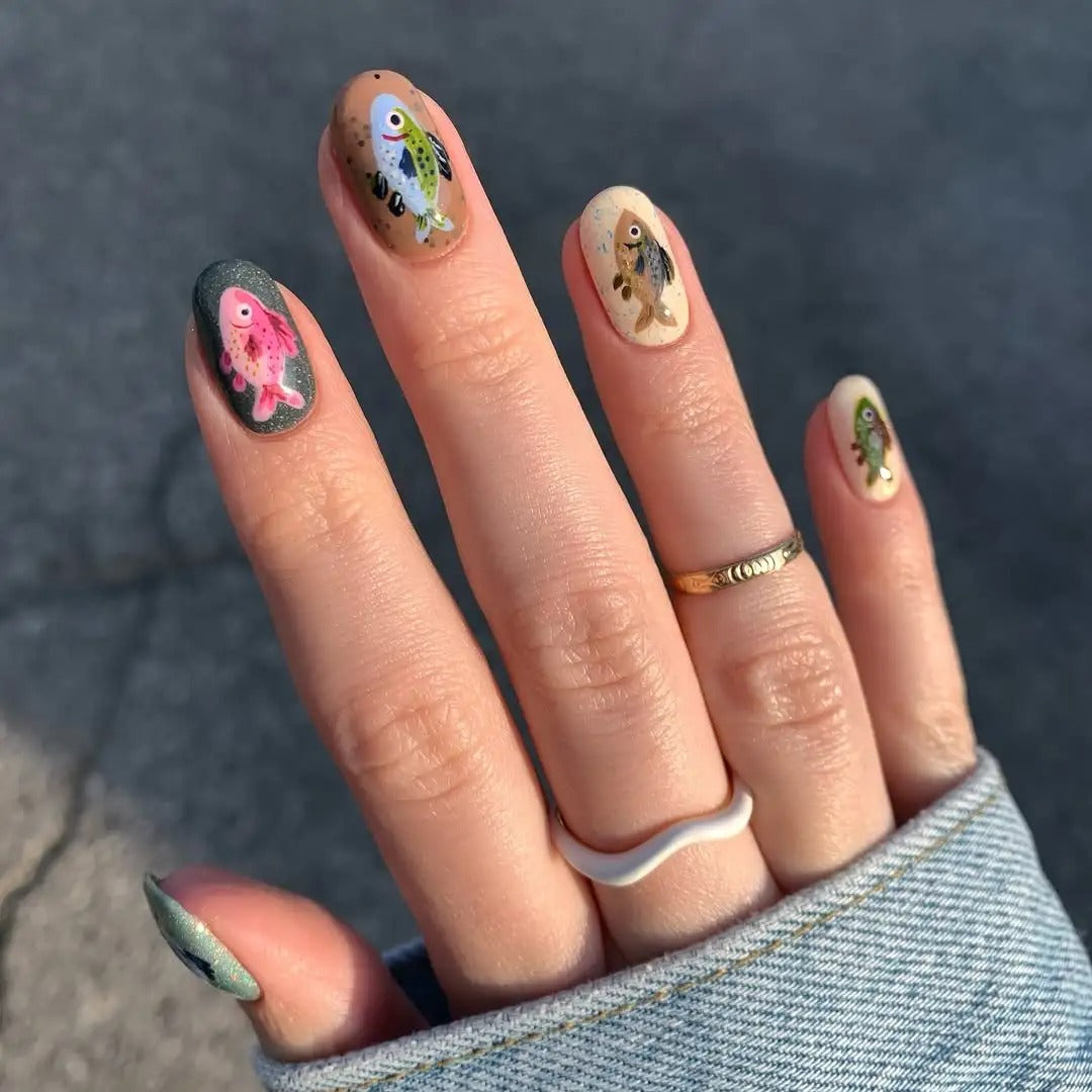 Charming Colorful Fish Nail Art Press On Set
