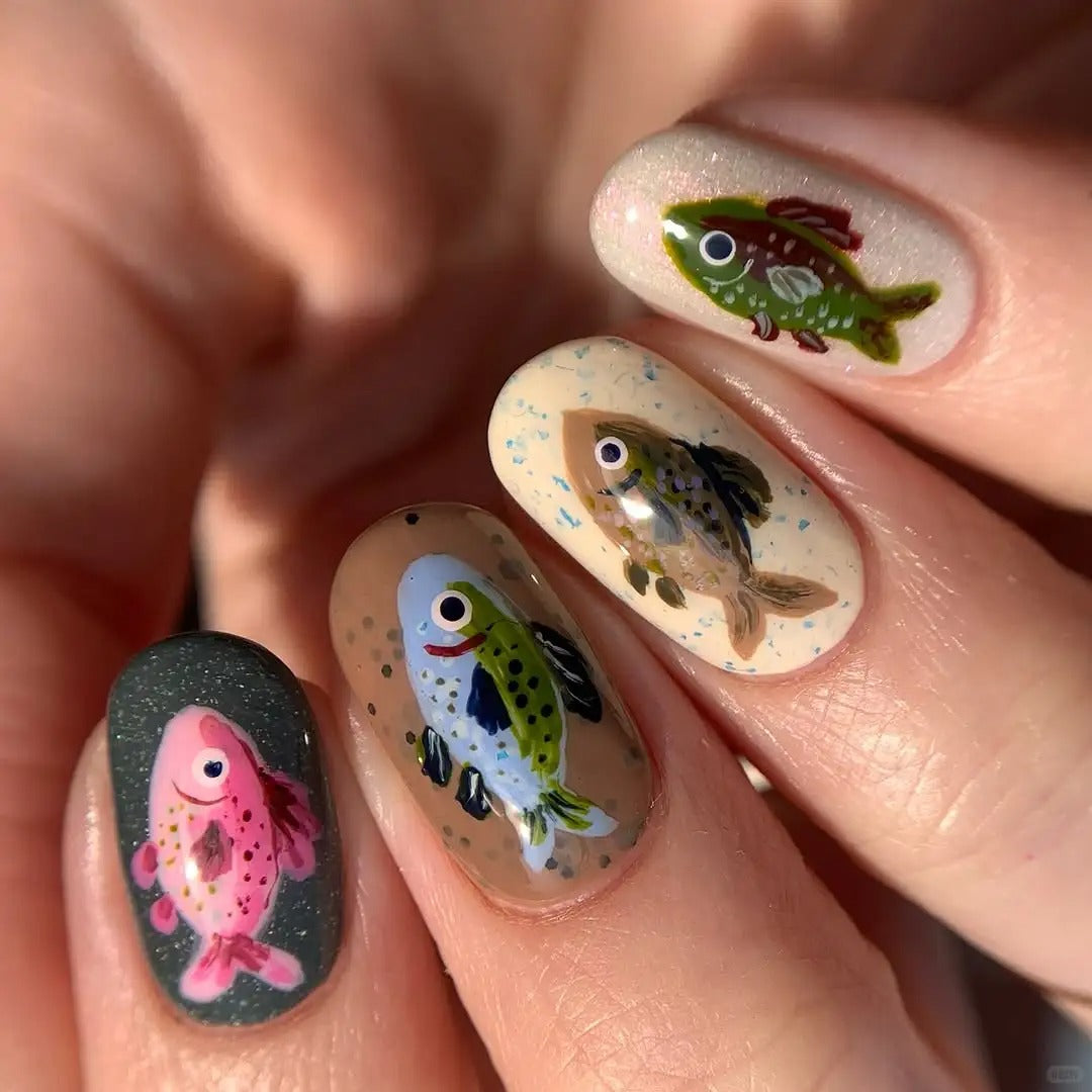 Charming Colorful Fish Nail Art Press On Set