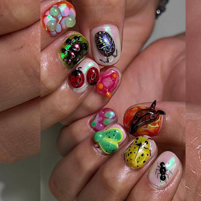 Nature-Inspired Insect Press-On Nails with Woodland Charm.