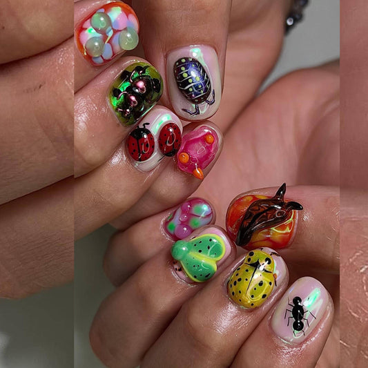 Nature-Inspired Insect Press-On Nails with Woodland Charm.