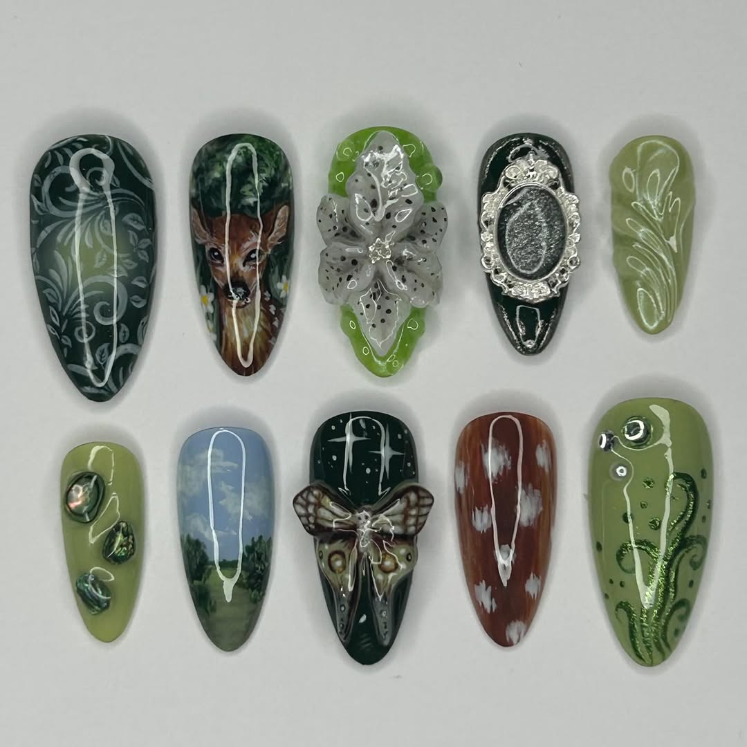 Nude Brown Leopard Press On Nails with 3D Floral Accent Art