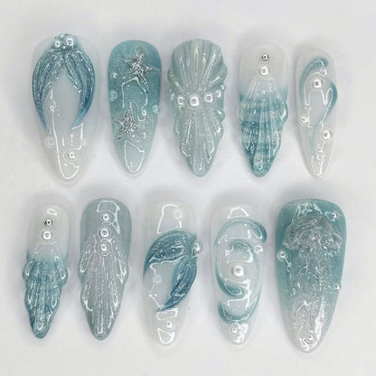 Ocean Dream 3D Press-On Nails with Pearl & Starfish Accents