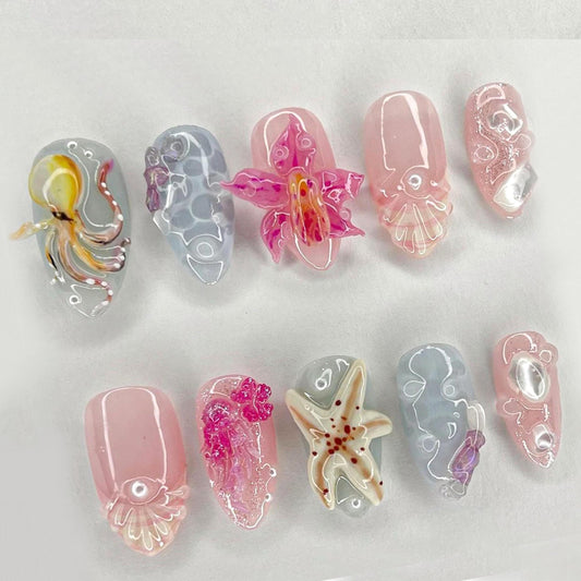 Ocean Shell 3D Press On Nail Set