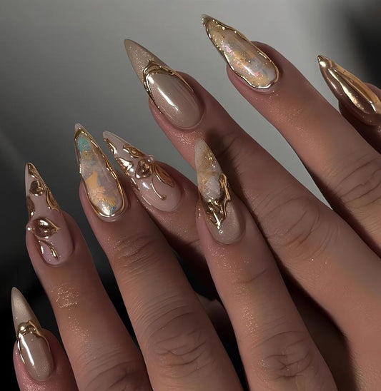Opal Gold Chrome Press On Nails Set