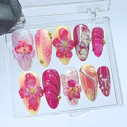 Orchid Bloom 3D Press On Nail Set