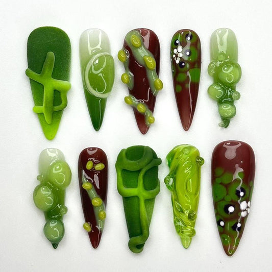 Organic Green 3D Press On Nail Set