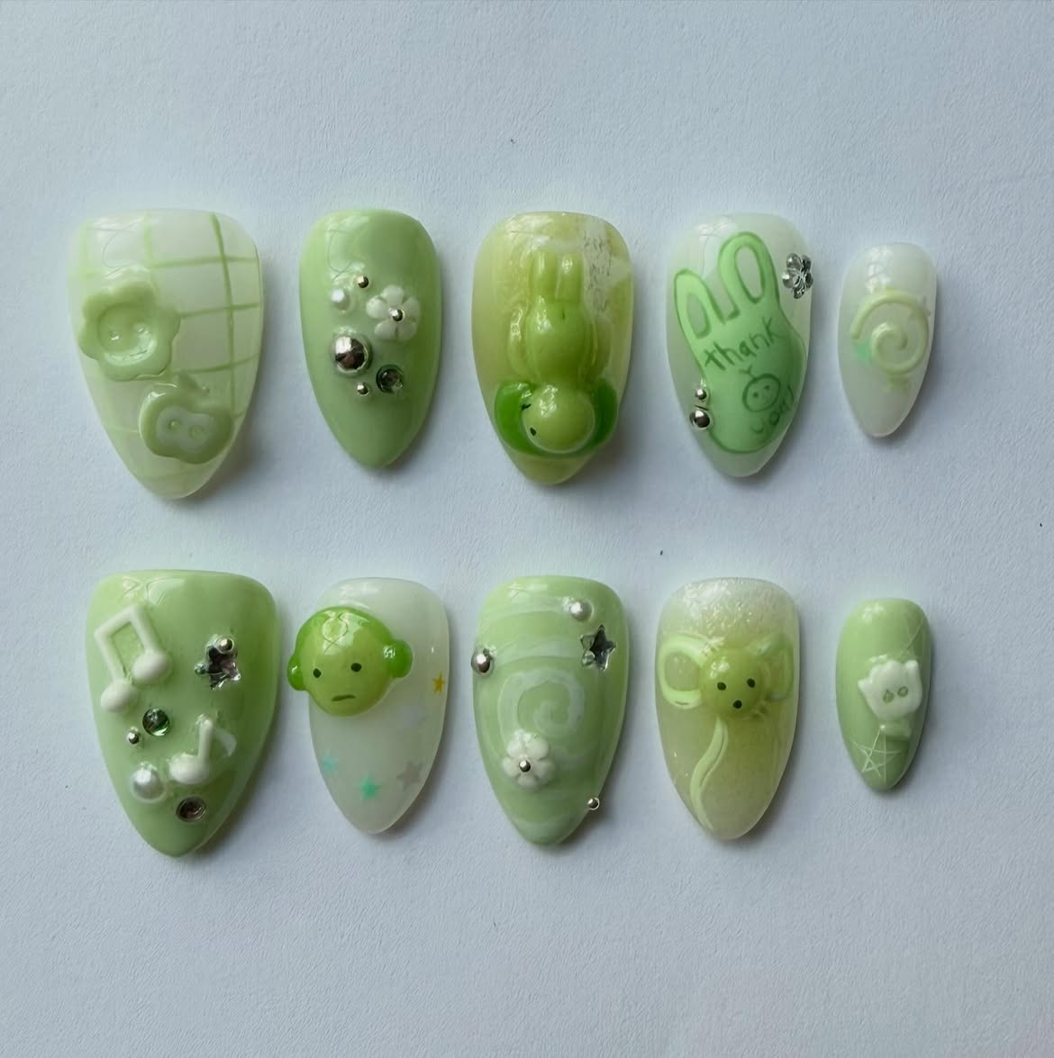 Pastel Bunny Bear Kawaii Handmade Press On Nail Set