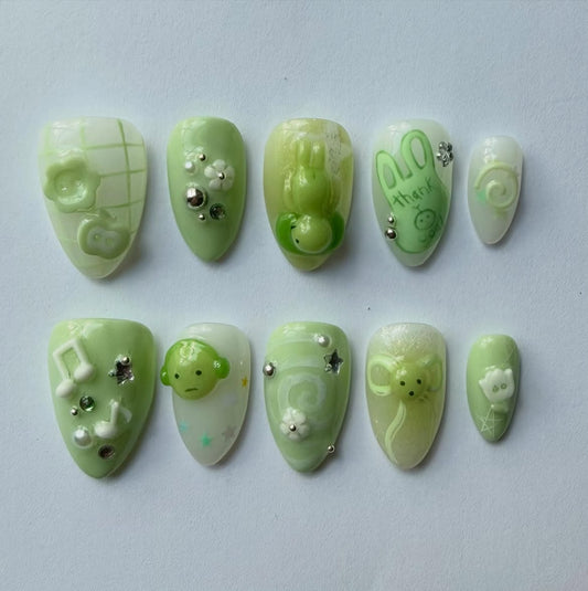 Pastel Bunny Bear Kawaii Handmade Press On Nail Set