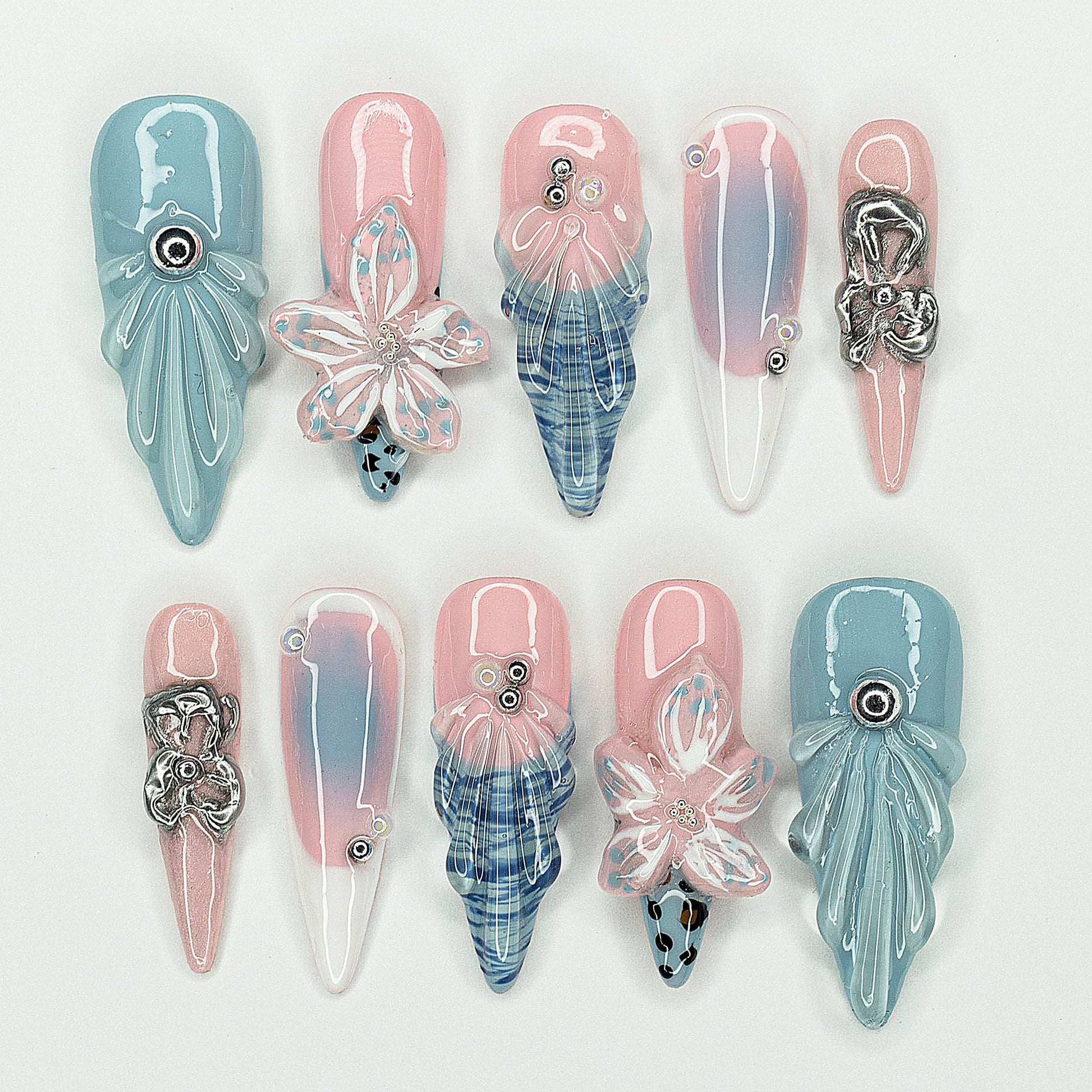 Pastel Chrome Plaid 3D Butterfly Press On Nails