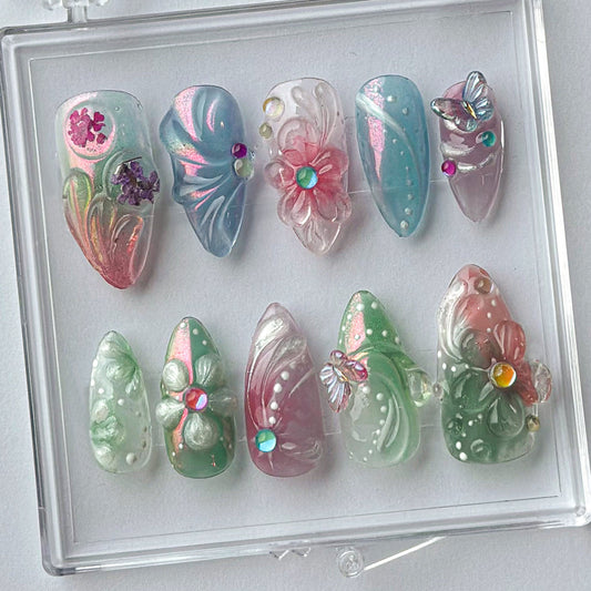 Pastel Dream 3D Floral Jelly Press On Nails