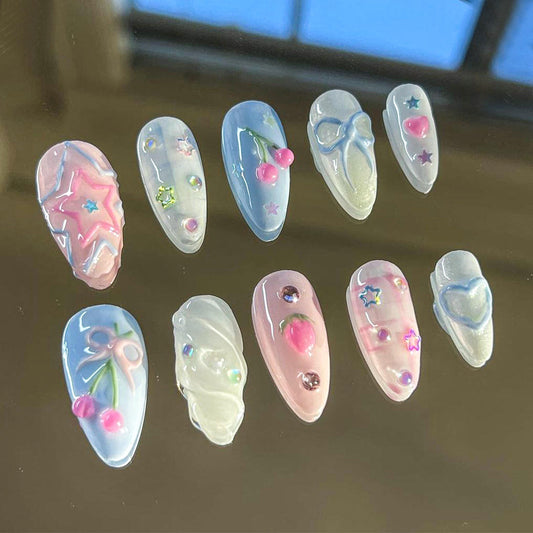 Pastel Jelly 3D Fruit Bow Press On Nails