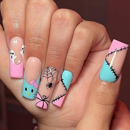 Pastel Spooky Kawaii Press On Nails - Cute Halloween Cartoon Press On Nails