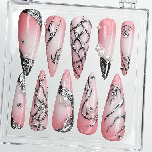 Pearl Webbed Chrome Elegance Press On Nail Set
