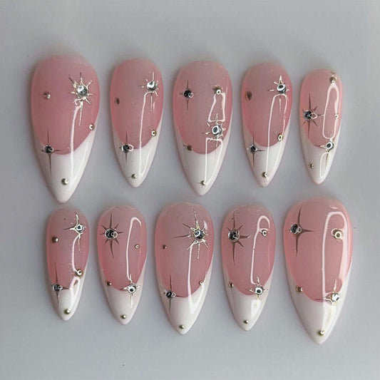 Pink French Star Press On Nail Set