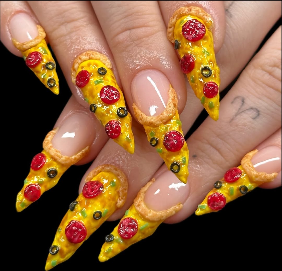 Pizza Slice Press On Nail Set Playful Food Art Design