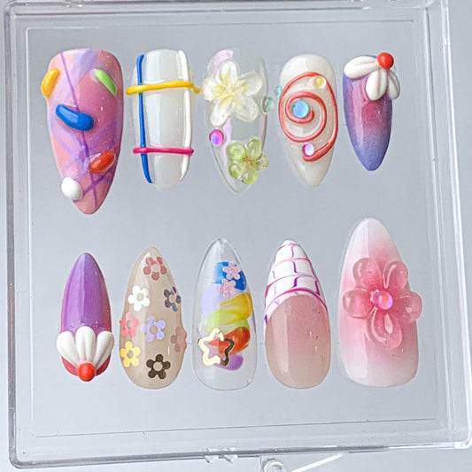 Playful Candy Garden 3D Press On Nail Set