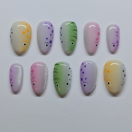 Playful Pastel Fish Press-On Nails with Cute Ocean-Inspired Art