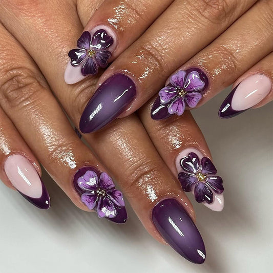 Purple Floral Press On Nails - Lavender Blossom 3D Floral Nails
