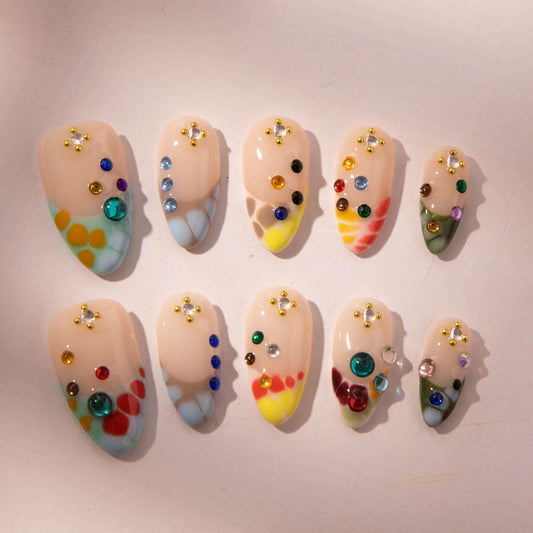 Rainbow Smudge Press-On Nails with Vibrant Joy