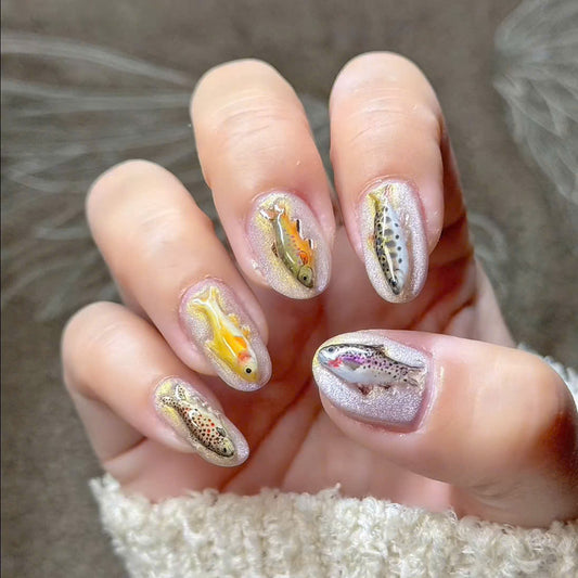 Realistic 3D Trout Fish Nature Press On Nails