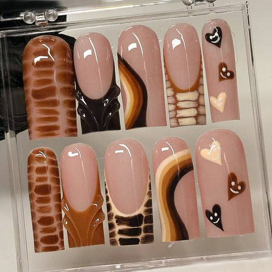 Retro Chocolate Swirl Press On Nail Set