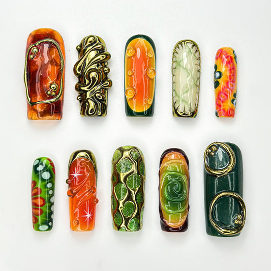 Retro Jungle Luxe Press On Nails