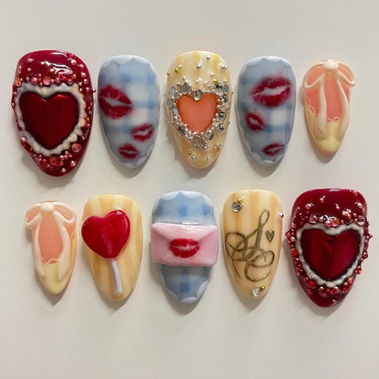 Romantic Heart Press On Nails Handmade Love Theme Set