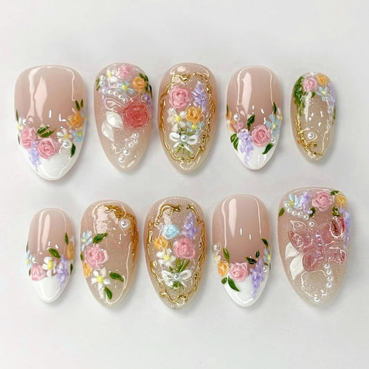 Secret Garden Flowers Press On Nails, Fairy Tale Inspired