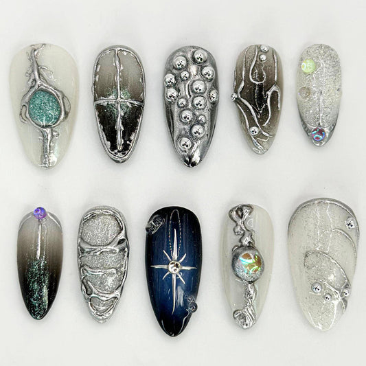 Shiny Metallic Silver Press On Nails