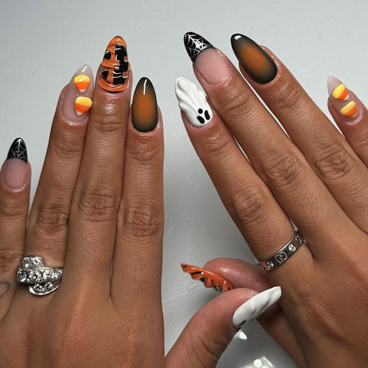 Spooky Halloween Press On Nails - Halloween Ghost Spider Web Nail Set