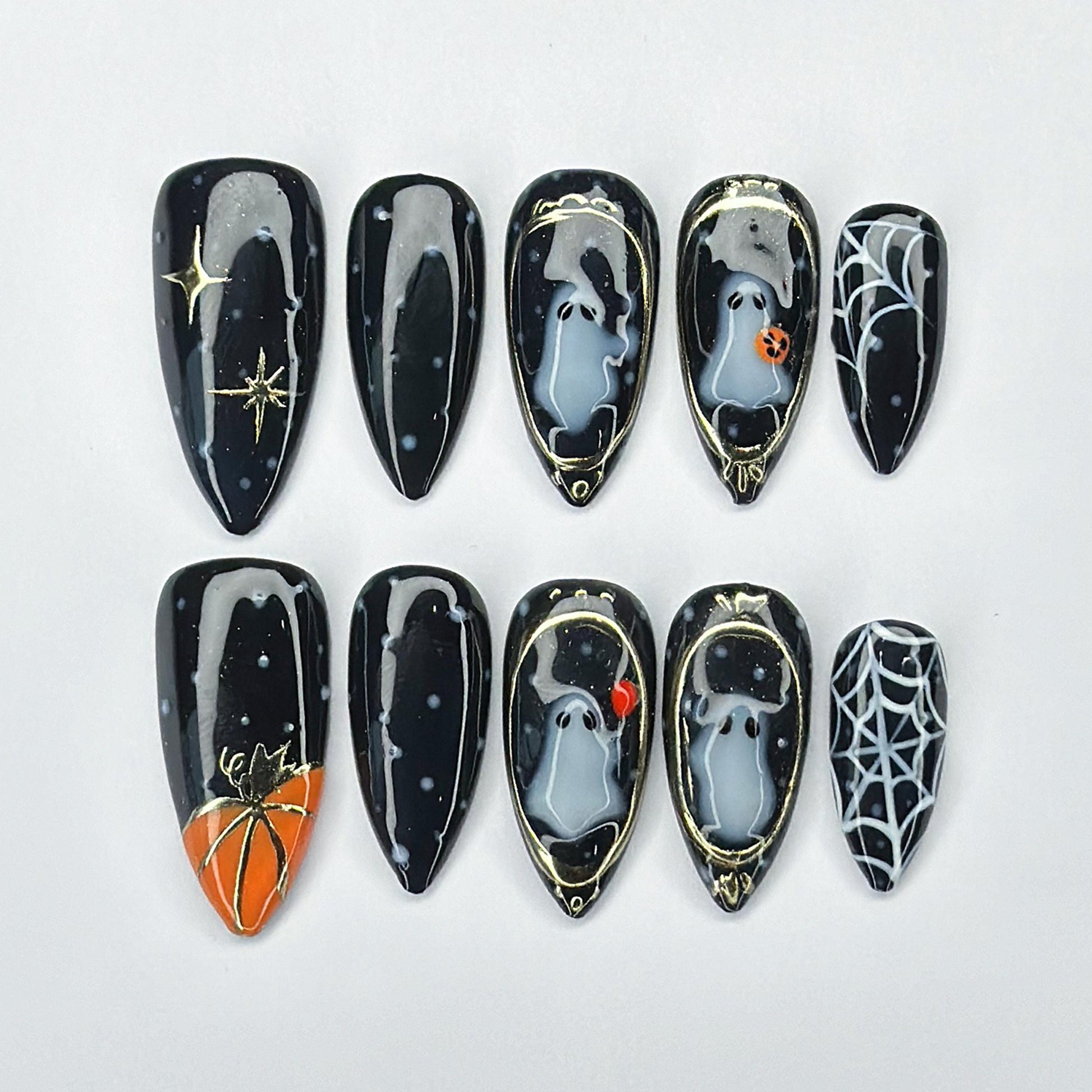 Spooky Halloween Press On Nails - Haunted Ghost Pumpkin Halloween Nail Set