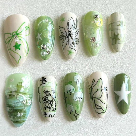 Spring Garden Long Almond Press On Nails