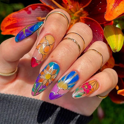 Stained Glass Floral Press On Nails Set