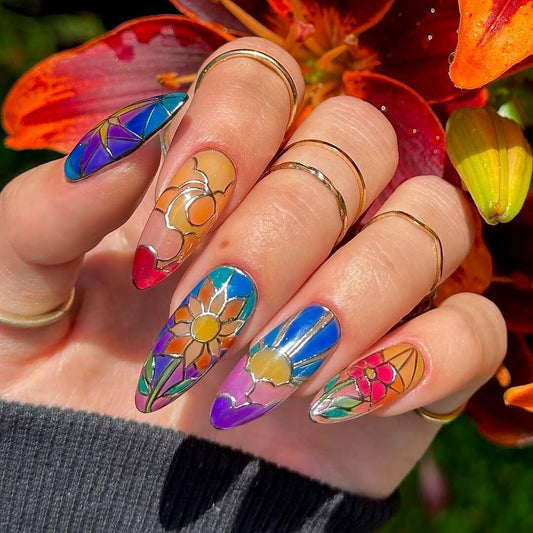 Stained Glass Floral Press On Nails Set