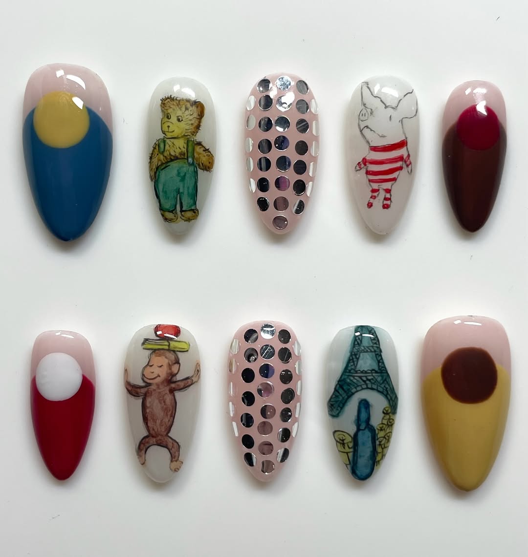 Storybook Character Handmade Press On Nail Set Retro Style