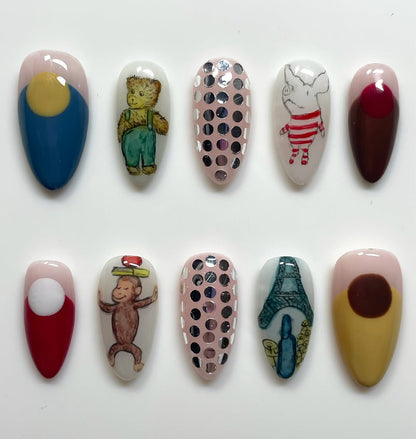 Storybook Character Handmade Press On Nail Set Retro Style