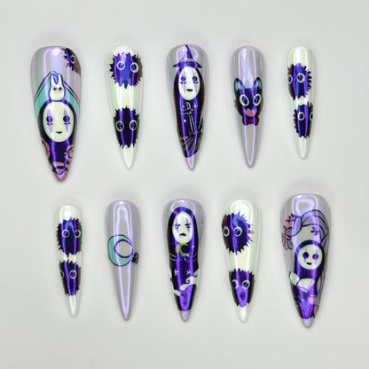 Studio Ghibli Inspired Press On Nails  - Purple Anime Ghost Press On Nails