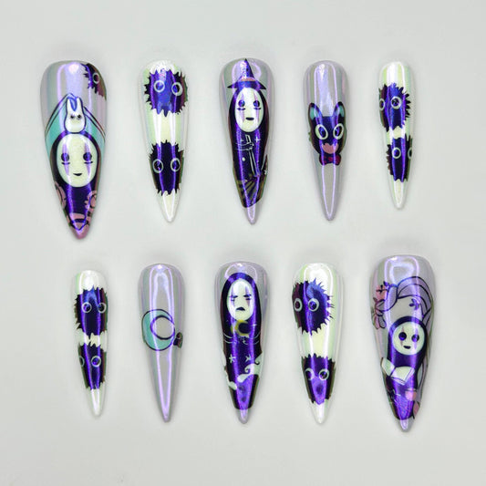 Studio Ghibli Inspired Press On Nails  - Purple Anime Ghost Press On Nails