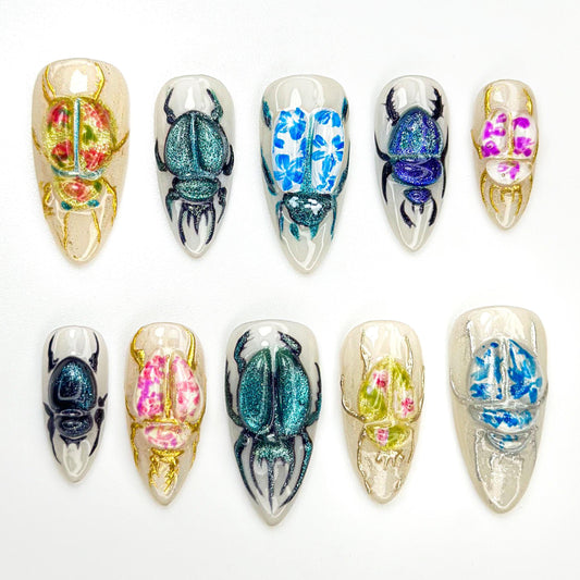 Stunning 3D Beetle Press-On Nails