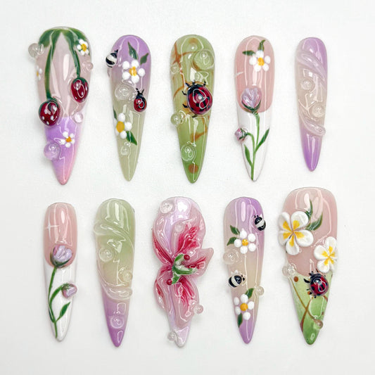 Stunning 3D Floral Nail Art Set - Elegant & Unique