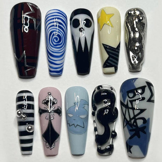 Stunning 3D Goth Nail Art Set - Unique Designs