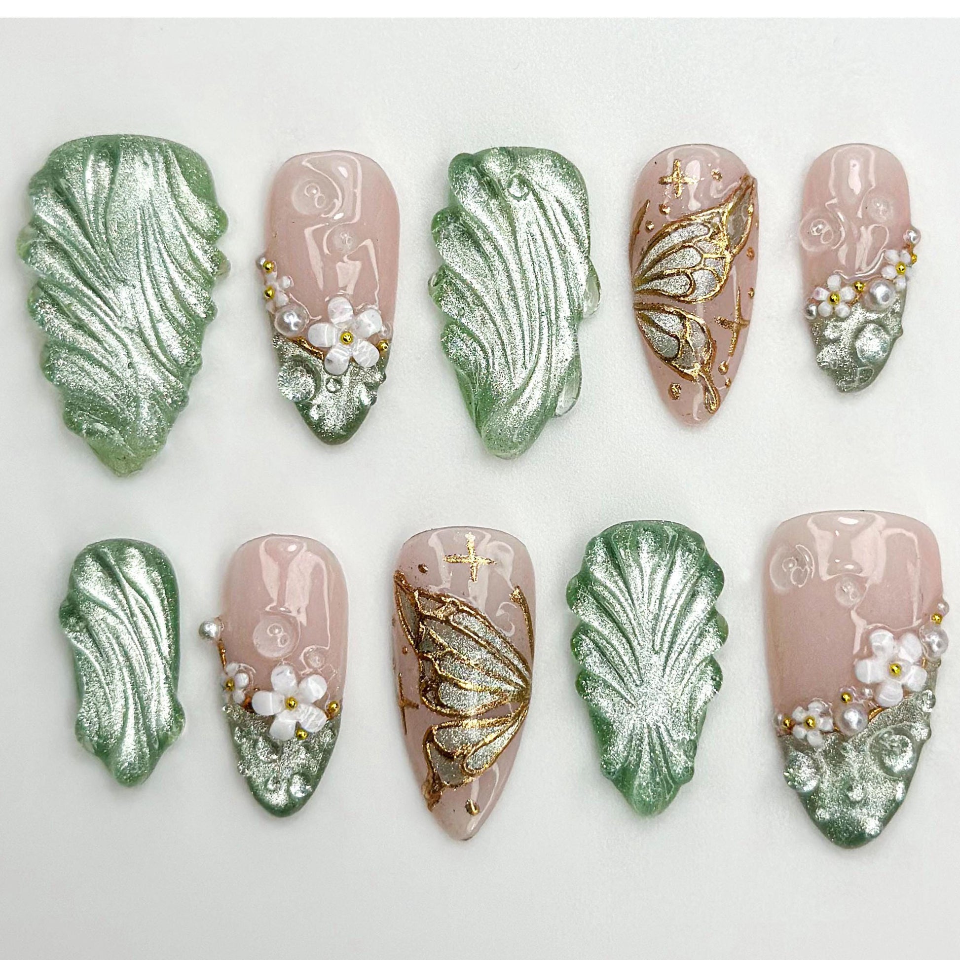 Stunning 3D Green Butterfly Nail Art Set