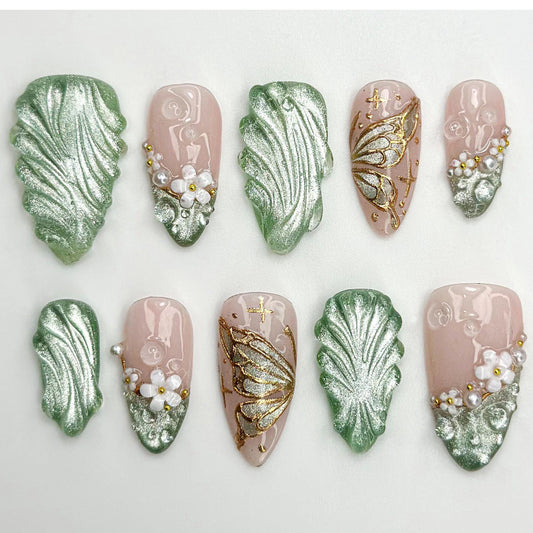Stunning 3D Green Butterfly Nail Art Set