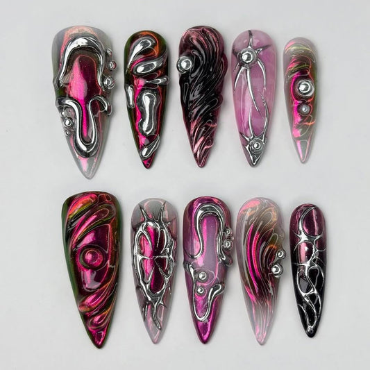 Stunning 3D Metallic Nail Art Set - Trendy & Unique