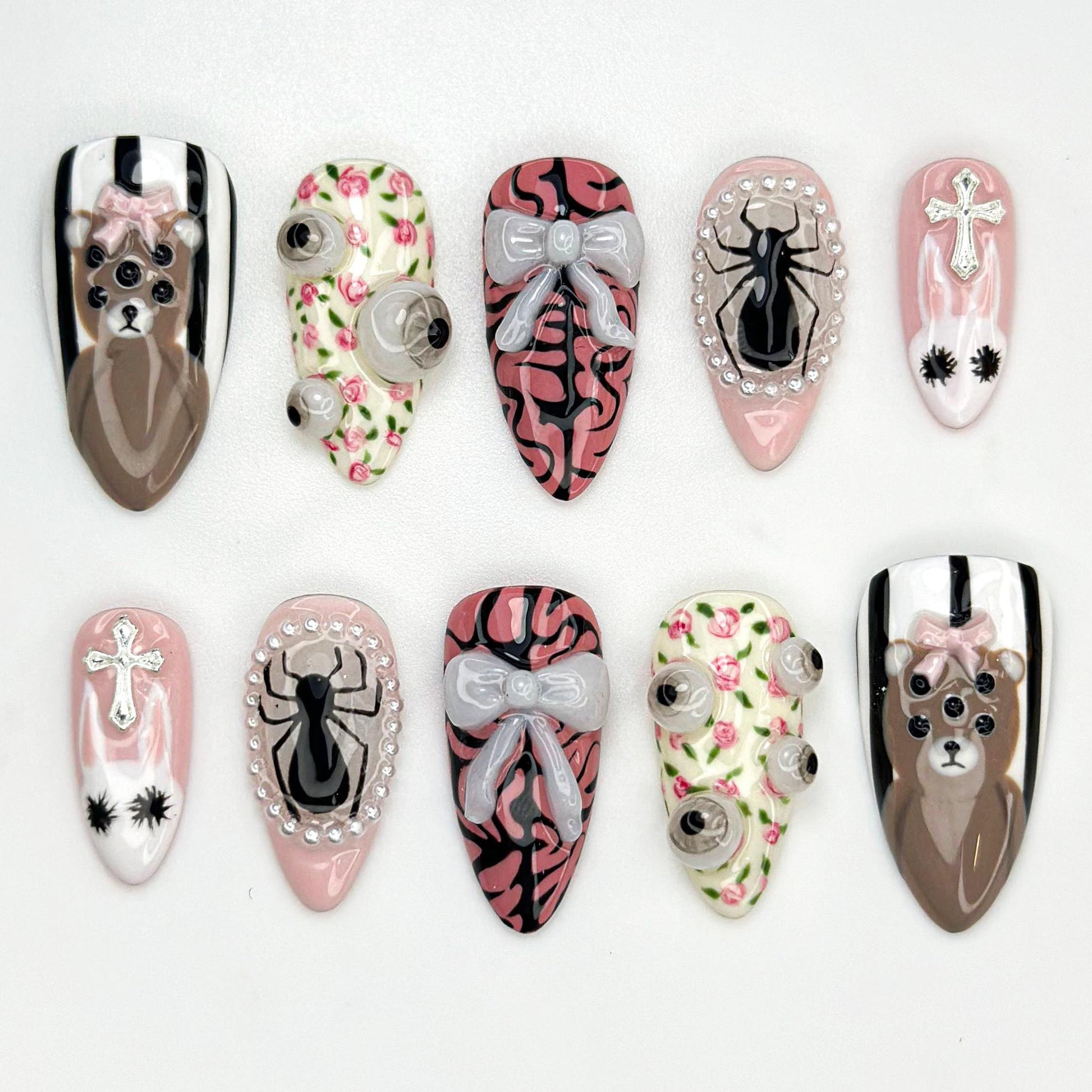 Stunning 3D Nail Art Set - Cute Bears, Spiders & Cross Designs